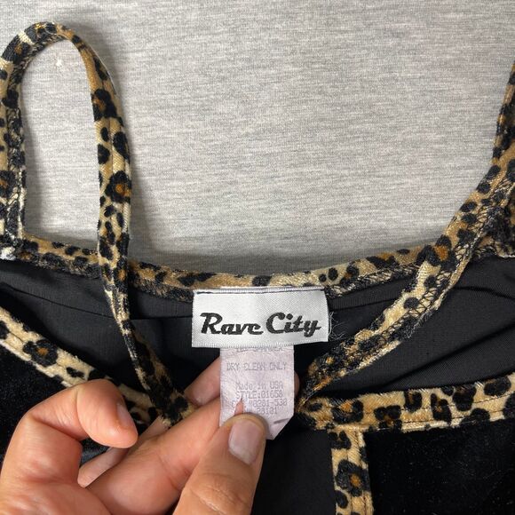 Rave City Vintage 90’s Velour Leopard Trim Cami Tank Top - Picture 4 of 7
